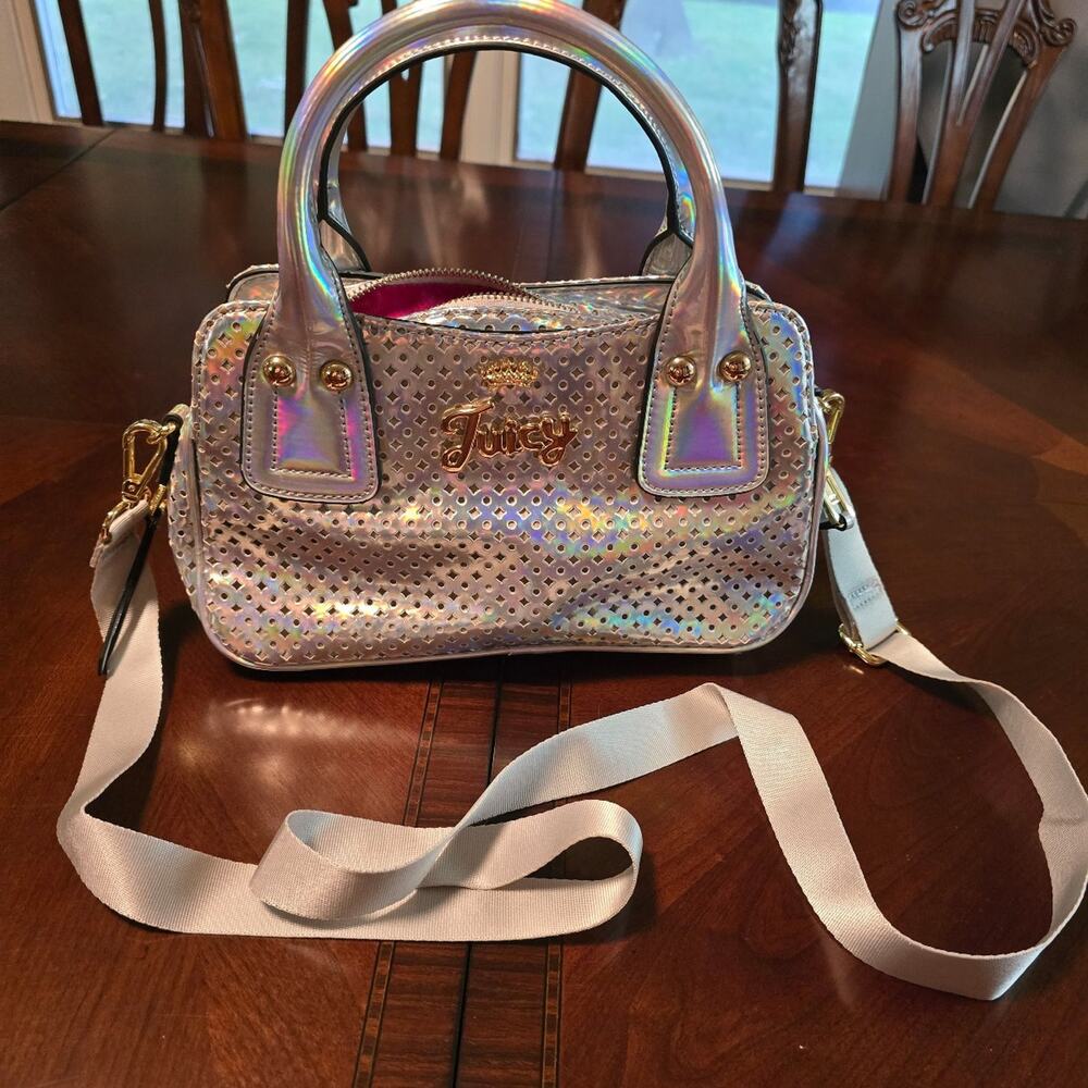 Juicy Couture Silver Holographic Mini Satchel Crossbody Bag